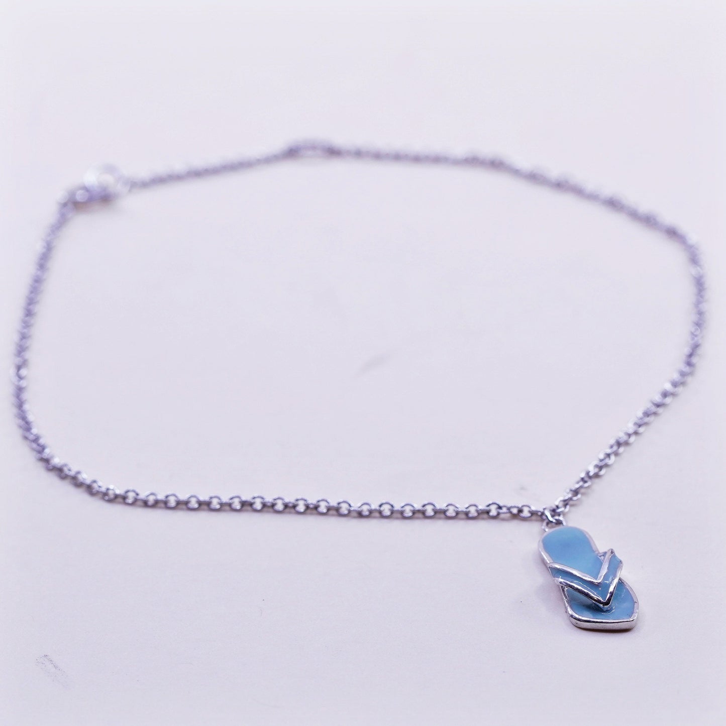 9.5”, sterling silver ankle bracelet, Italy 925 circle anklet enamel flip flop