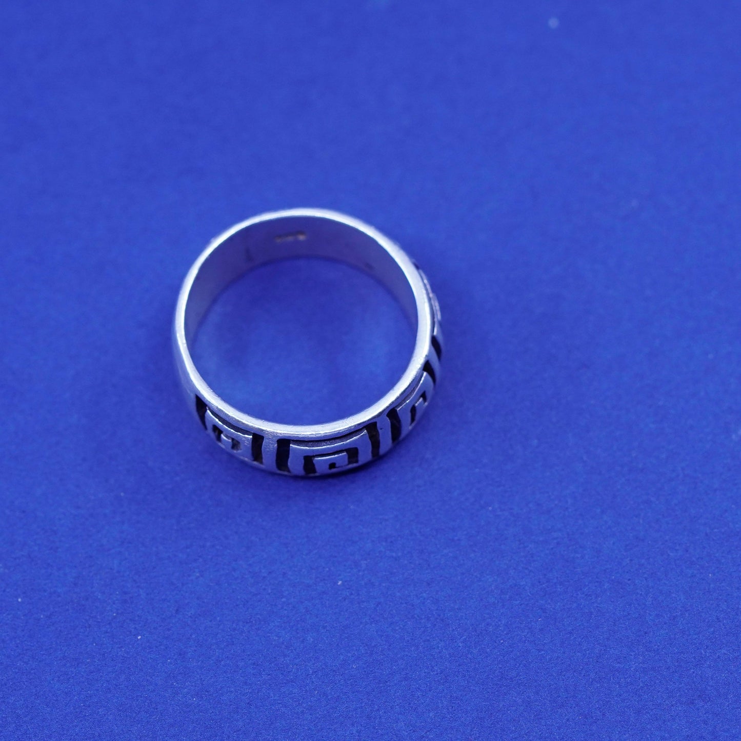 Size 10.5, vtg sterling silver handmade ring, 925 wide band embossed Greek key