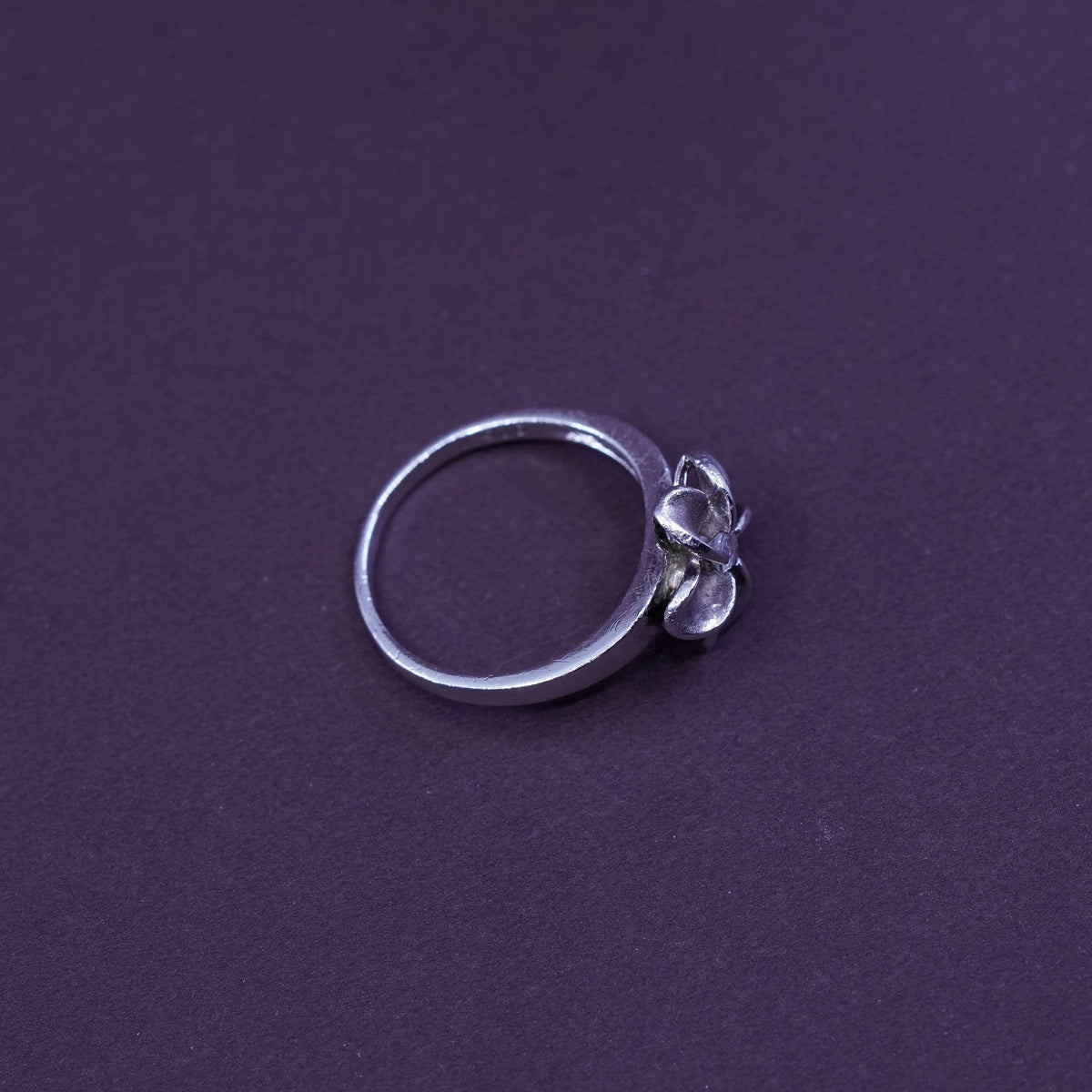 Size 6, vintage Sterling silver ring, modern 925 plumeria flower with Cz