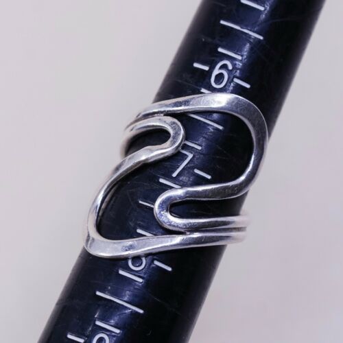 Sz 6.75 Vtg Sterling Silver Handmade Ring 925 Band Wavy, Stamped 925