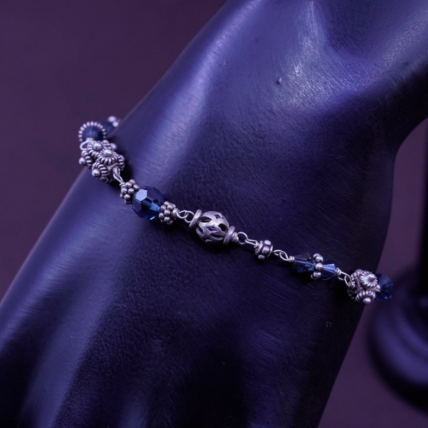 6.75”, vintage handmade crystal beads bracelet