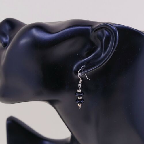 Vtg Southwestern Sterling 925 Silver Handmade Earrings W/ Obsidian Bead