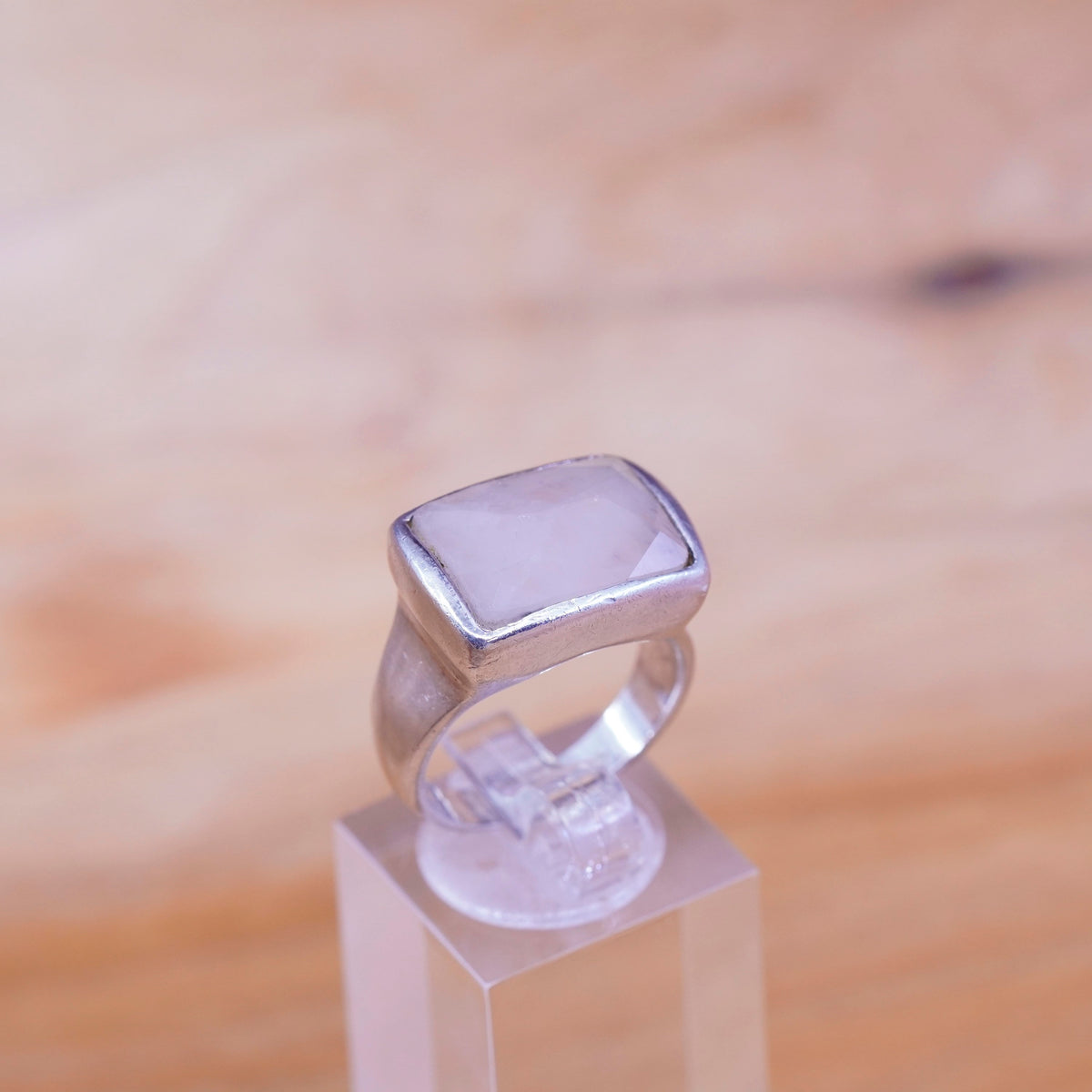 Size 7.75, vintage sterling 925 silver handmade ring with square moonstone