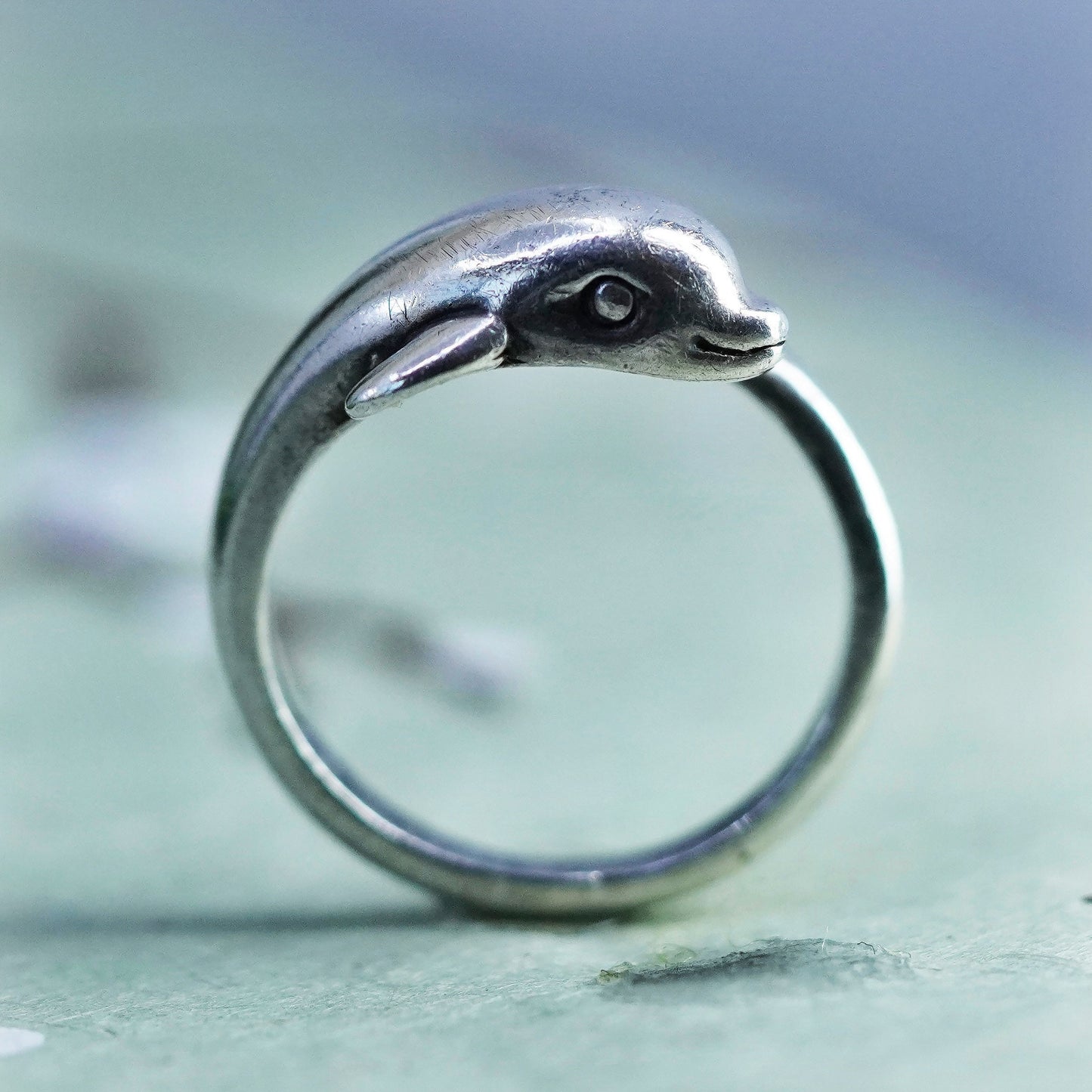 Size 6.75, Vintage Kabana sterling silver ring, wrap 925 handmade dolphin band