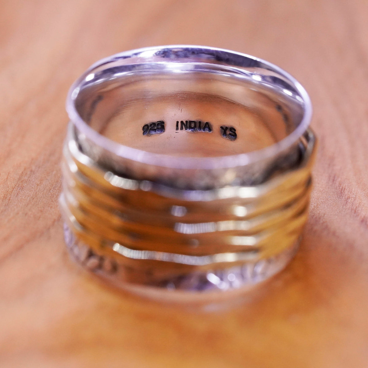 Size 8.25, vintage Sterling silver handmade ring, 925 band with brass spinner
