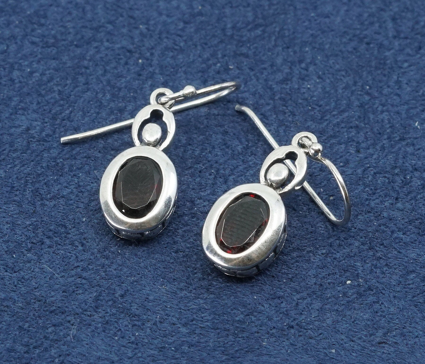Vintage sterling silver handmade earrings, 925 w/ ruby, stamped 925