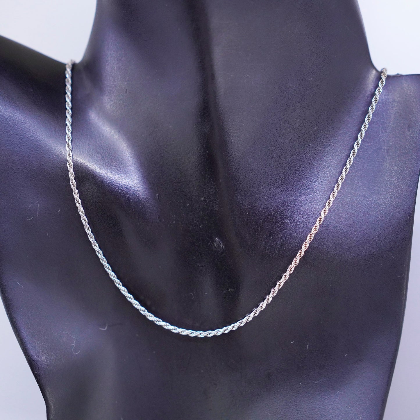 18” 2mm, vintage Italy Sterling 925 silver Singapore rope chain necklace