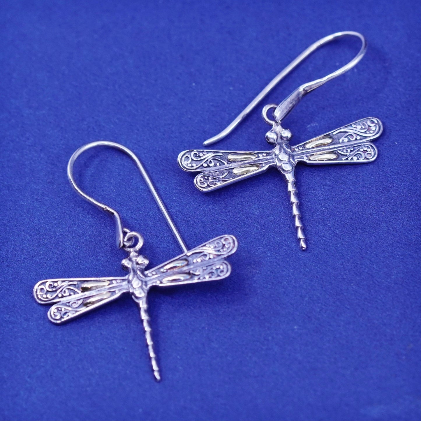 Phillip Gavriel sterling silver earrings, southwestern 925 dragonfly 18K gold
