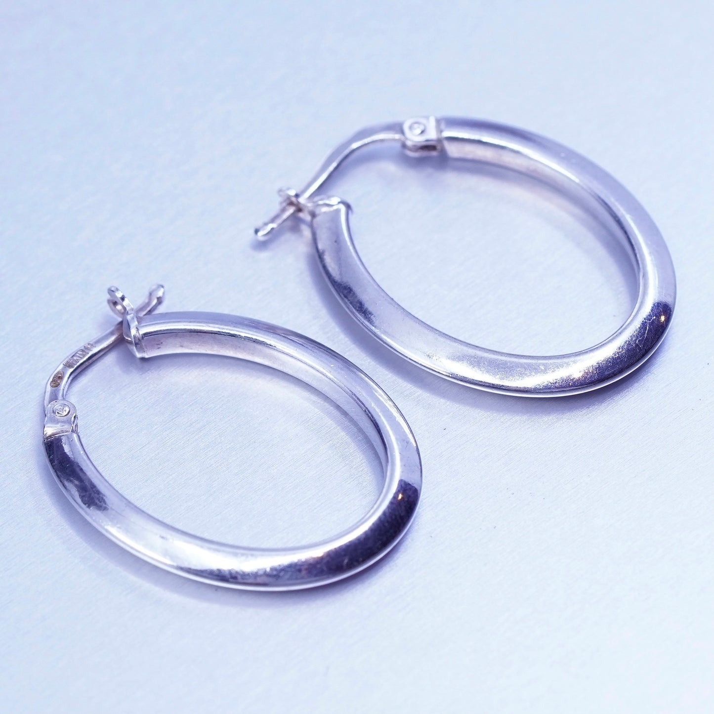 1”, vintage Italy Sterling silver handmade earrings, 925 simple oval hoops