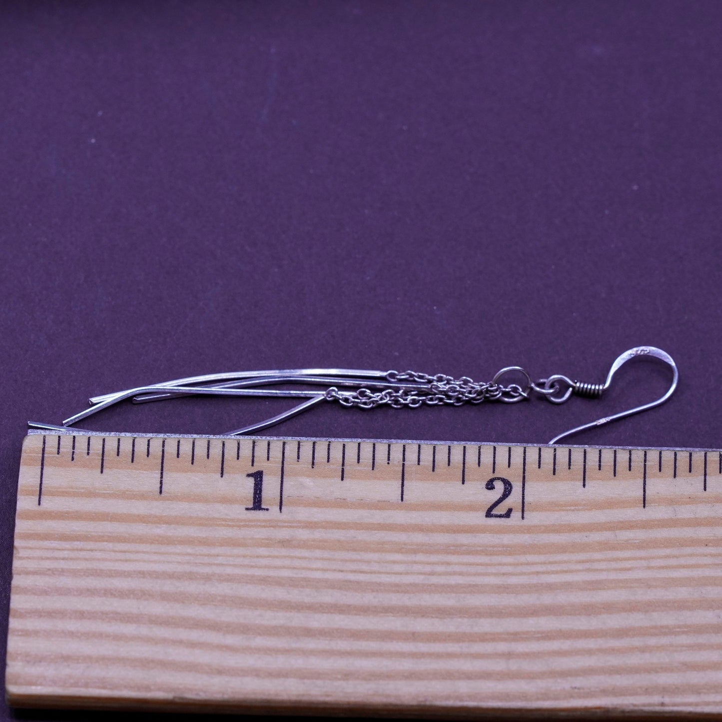 Vintage sterling silver handmade earrings, 925 fringe, minimalist, modernist