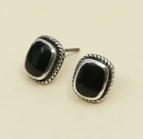 Vintage Sterling Silver Handmade Earrings, 925 Silver Studs W/ Obsidian