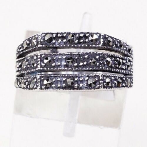 Sz 6, Vtg Sterling Silver Handmade Ring, 925 Silver Band marcasite details