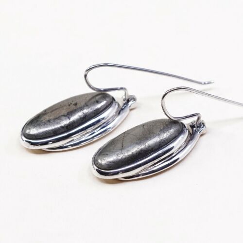 Handmade Antique Sterling Silver Earrings W Oval hematite, stamped 925 Barse