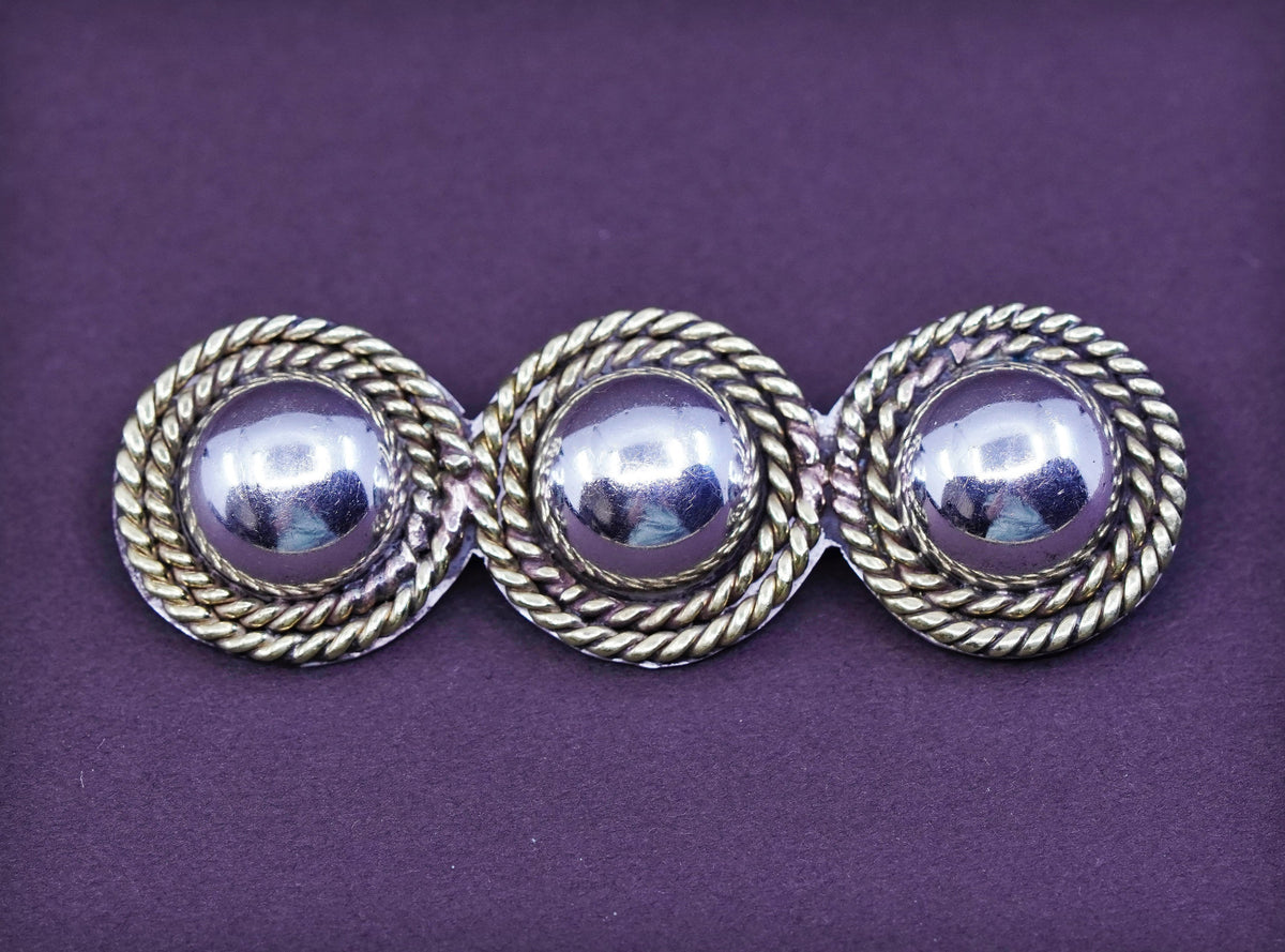 Vintage mexico handmade two tone sterling 925 silver circle brooch