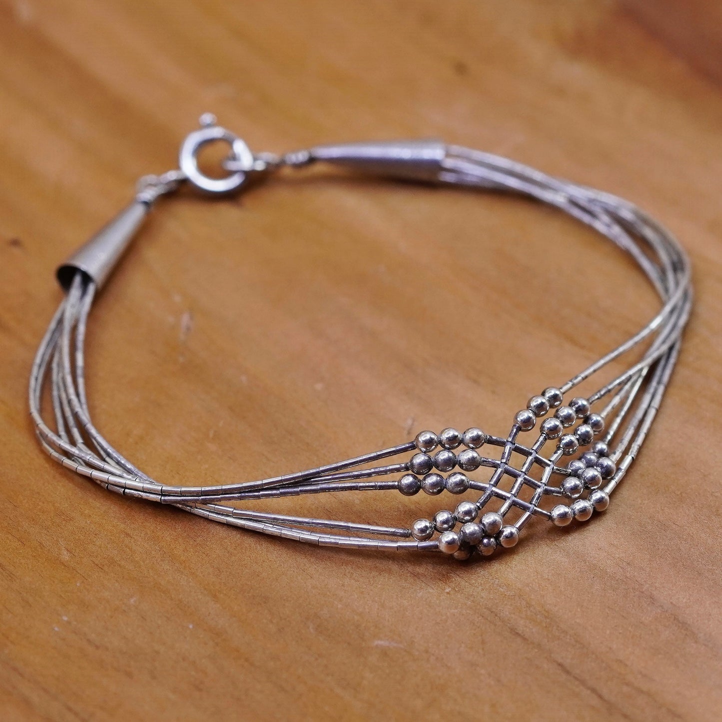 6.5”, Sterling 925 handmade bracelet, 6 multi strands liquid Silver chain beads