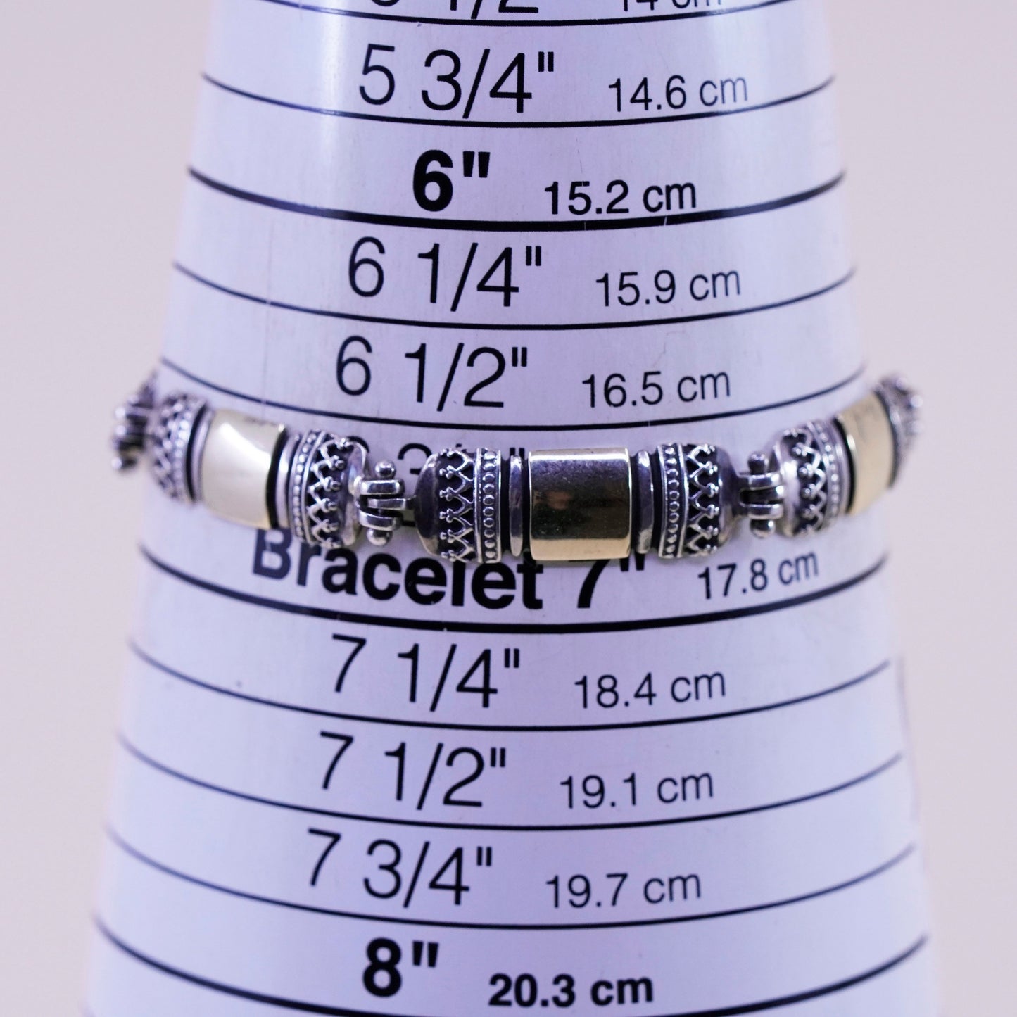 6.75”, 14K gold accent w/ sterling silver handmade bracelet, 925 bar chain bail