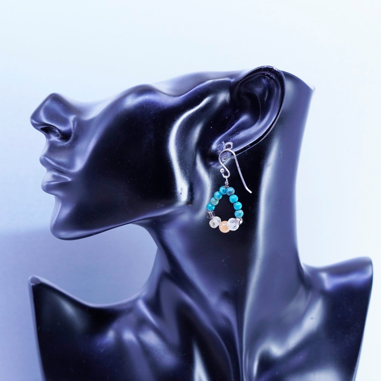 Vintage Sterling 925 silver handmade earrings with turquoise citrine beads