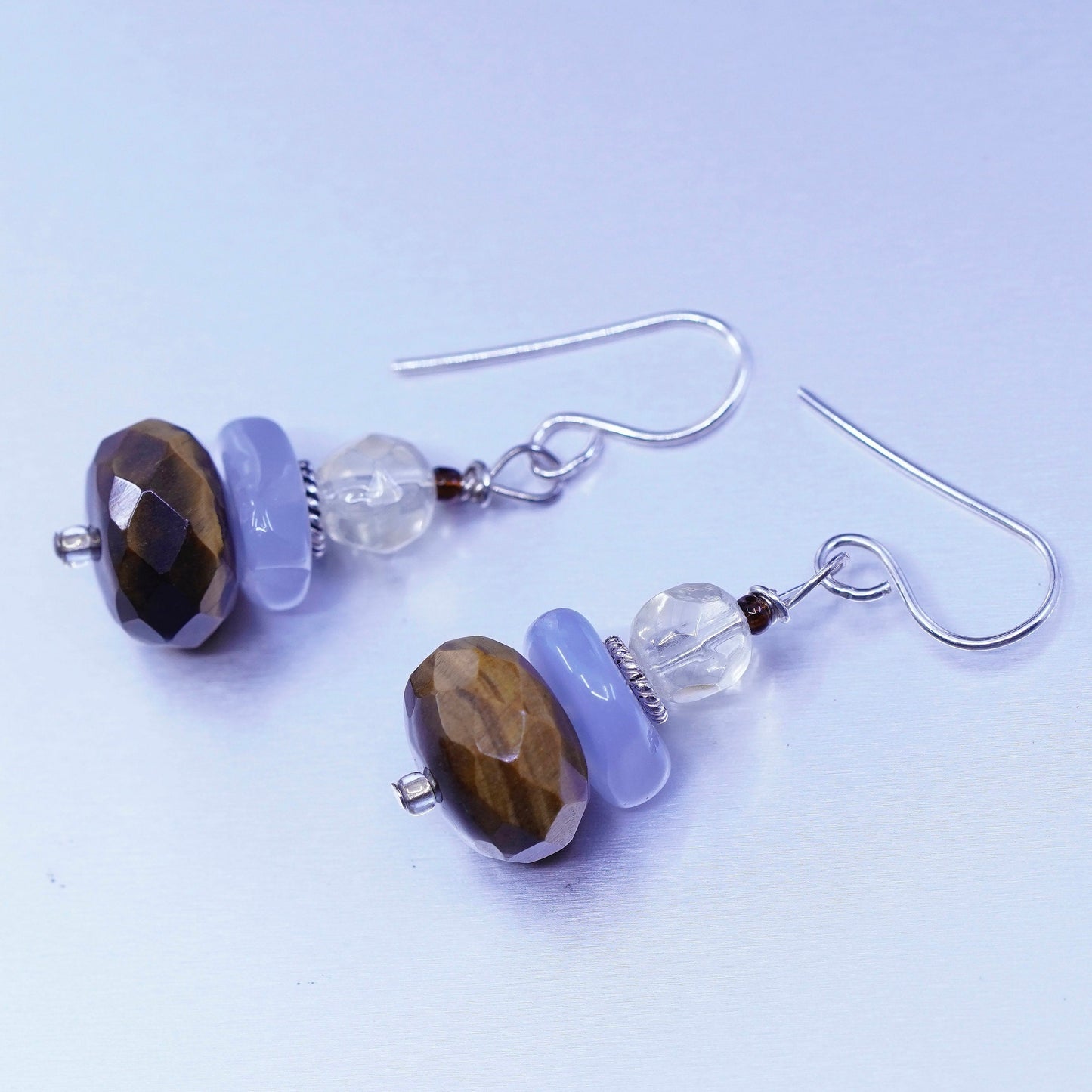Vintage Sterling 925 silver handmade earrings with crystal golden tiger eyes