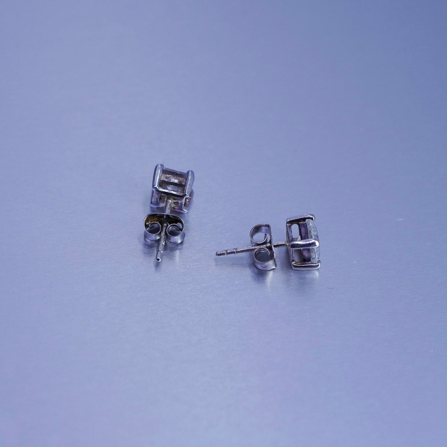 5mm, Vintage Sterling 925 silver handmade earrings, square cz studs