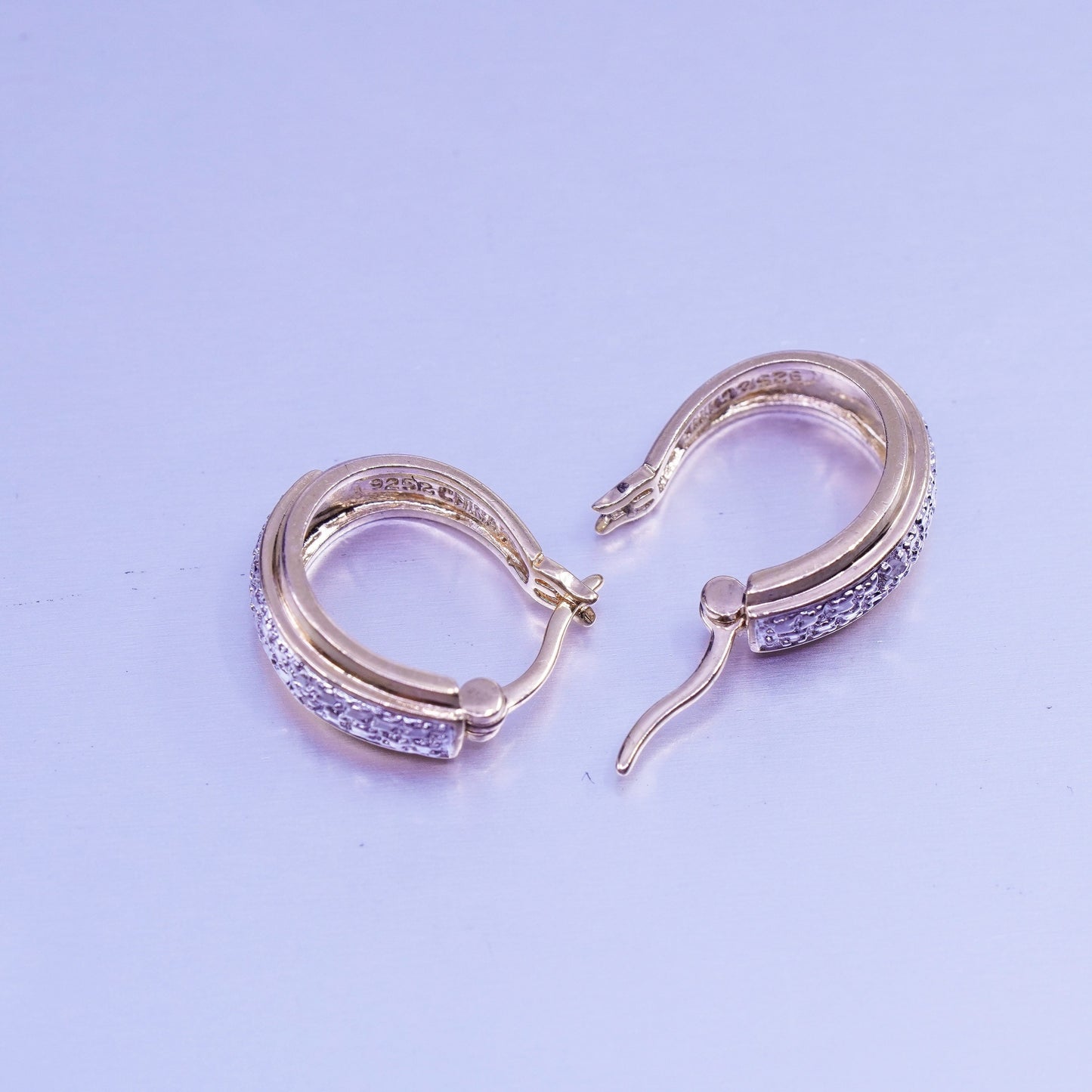 0.5”, vintage vermeil gold over Sterling silver earrings, 925 hoops w/ diamond