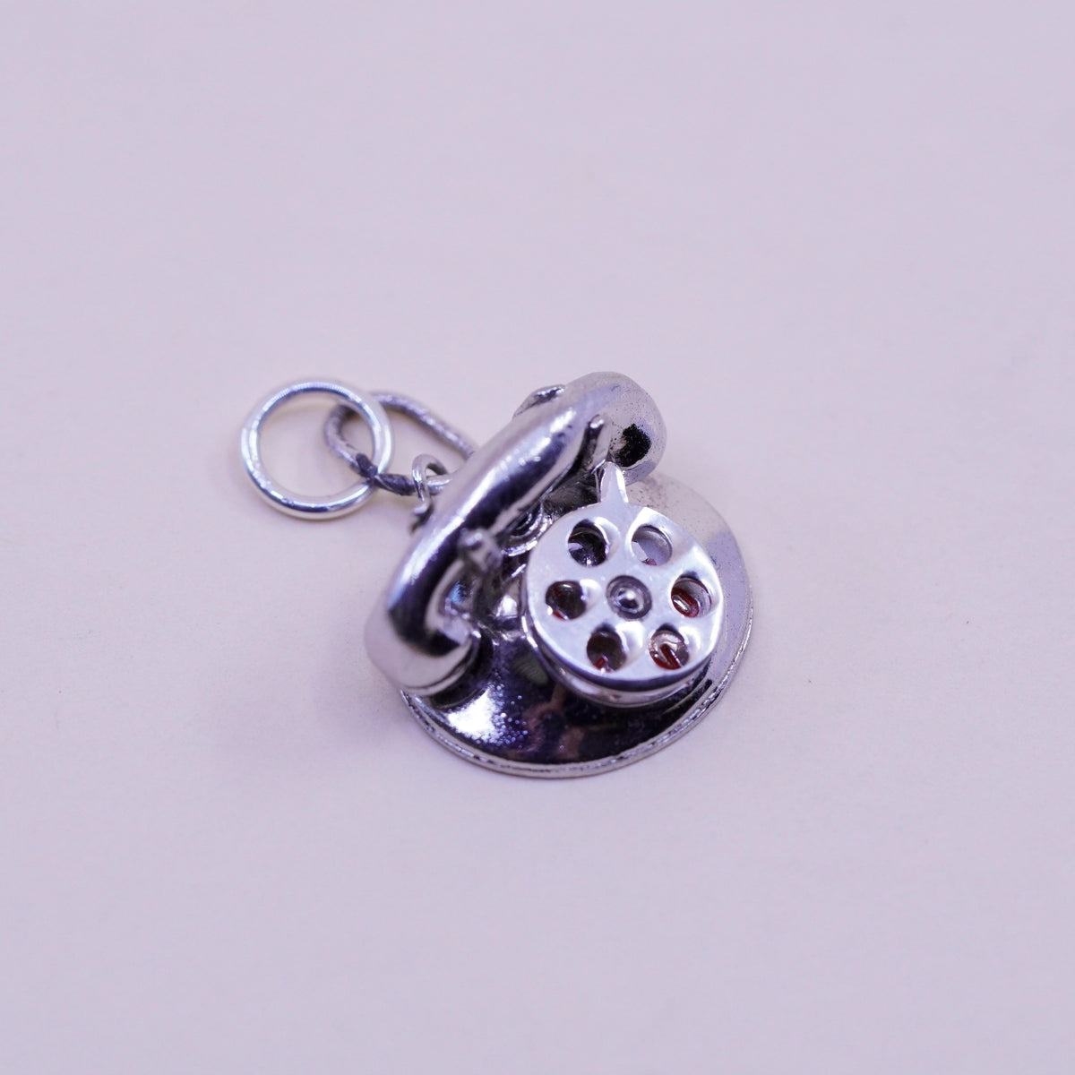 Vintage Sterling silver handmade pendant, 925 old fashion telephone charm