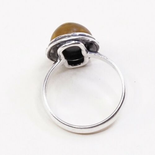 Sz 7, Vtg Orange Amber Sterling 925 Silver Handmade Ring, Stamped 925