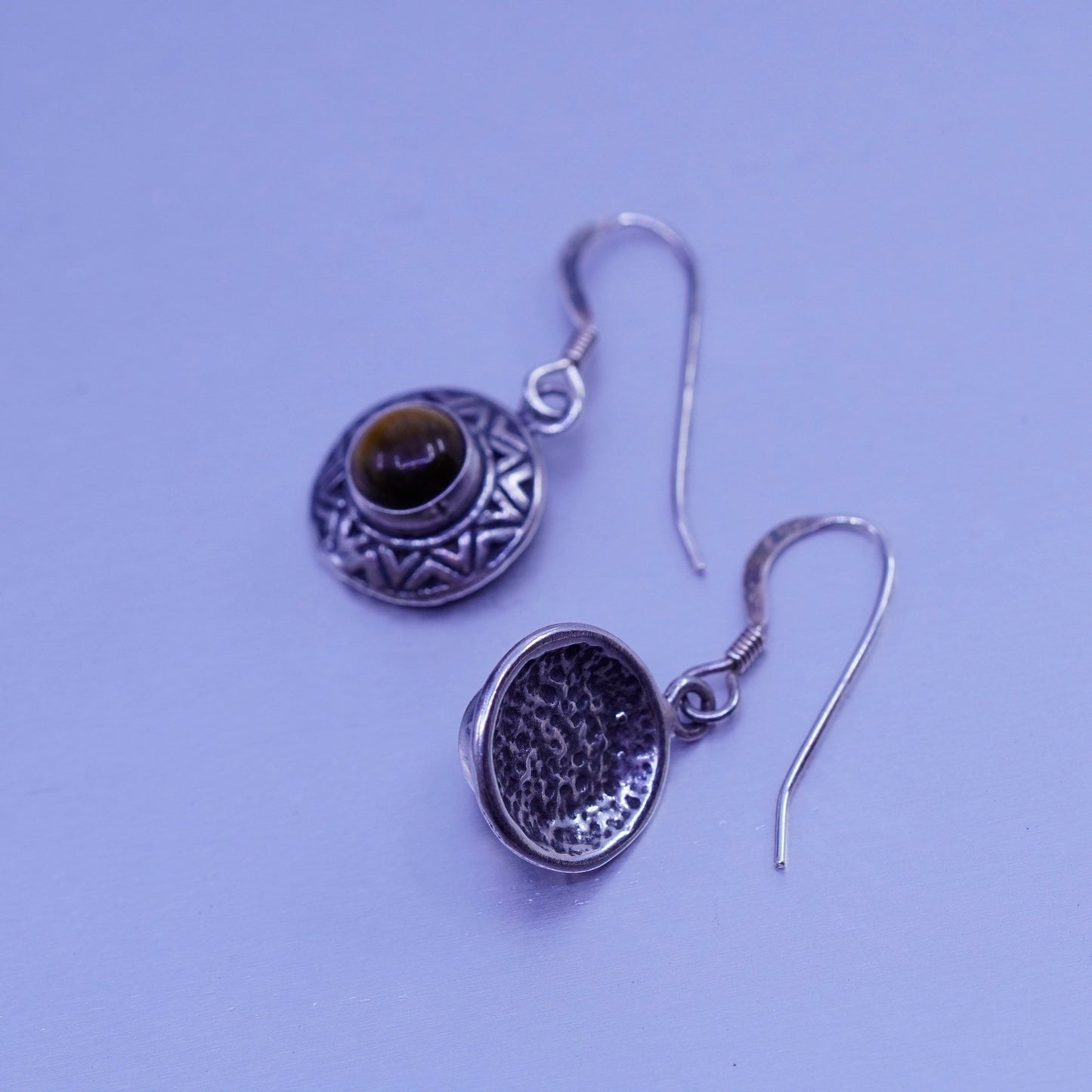 Vintage Sterling 925 silver handmade textured earrings with golden tiger beads