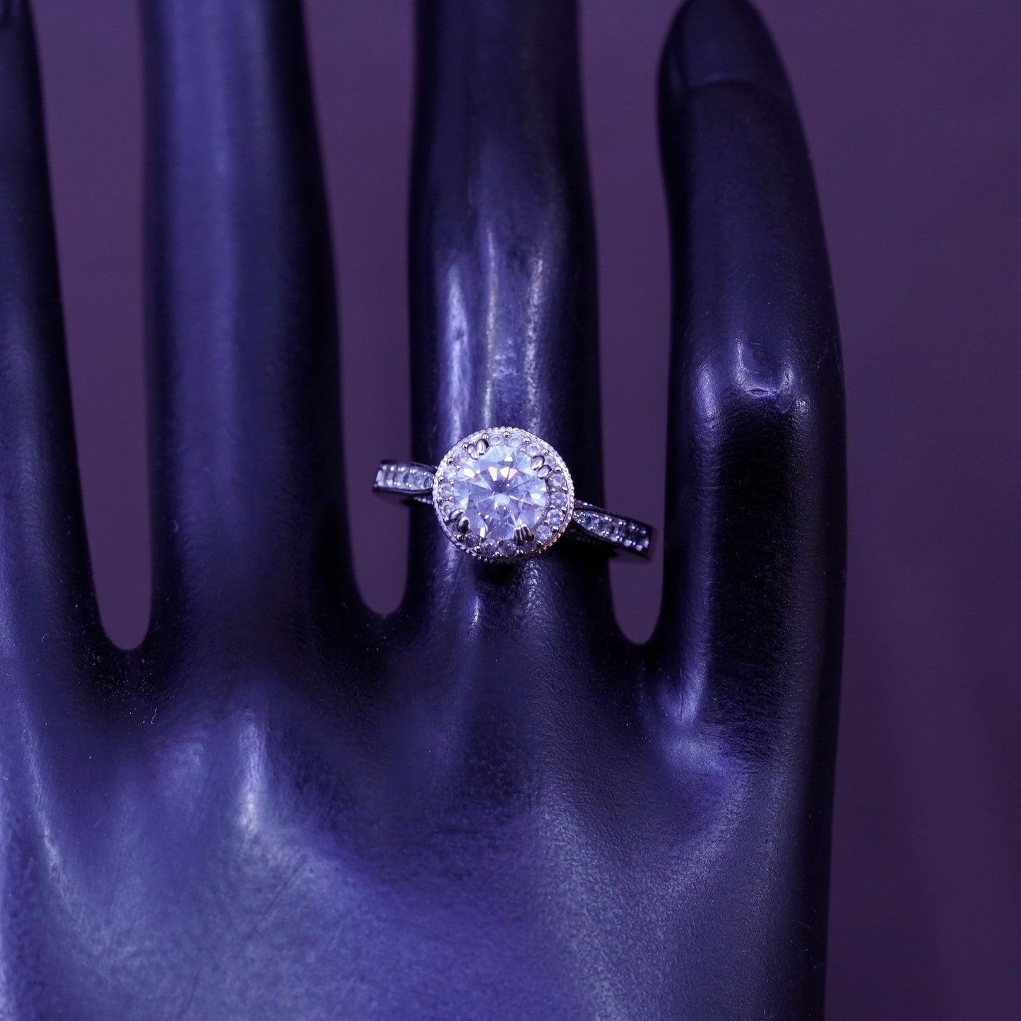 Size 6, vintage Sterling 925 silver engagement ring with cluster cz