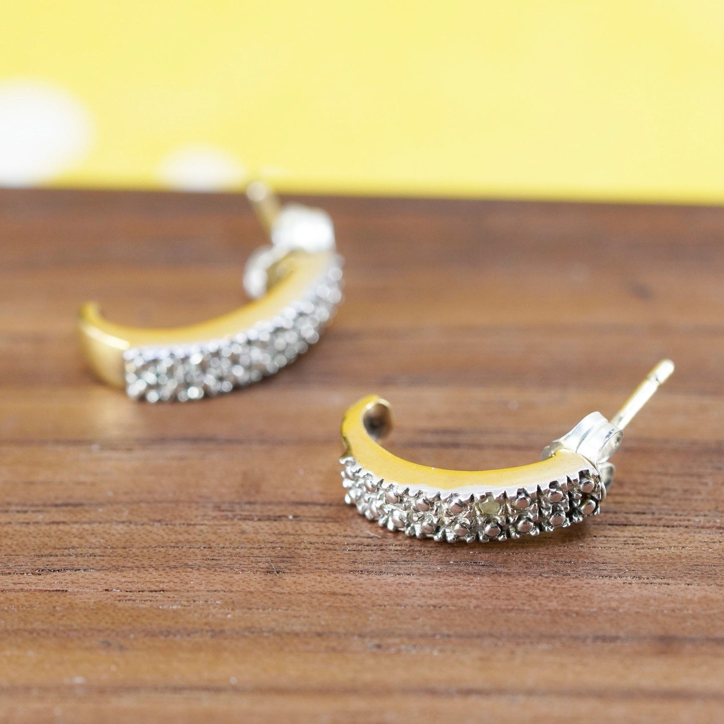 0.5”, vermeil gold over Sterling silver earrings, 925 huggie studs with diamond