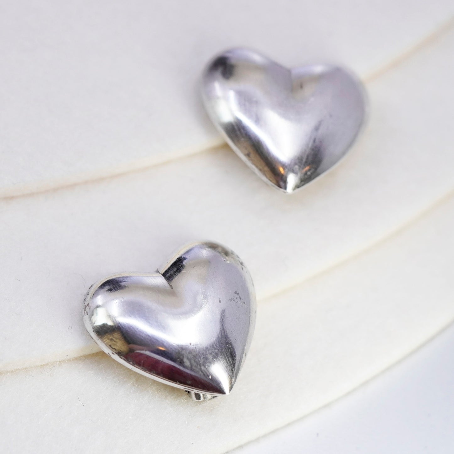 Vintage Sterling 925 silver handmade earrings, heart clip on