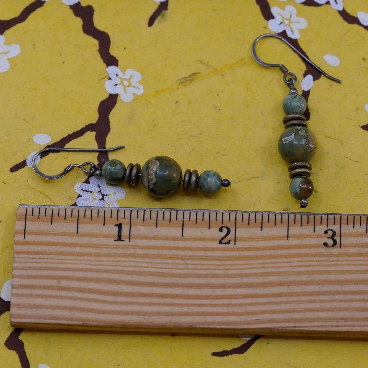 Vintage Sterling 925 silver handmade dangles with green jasper beads
