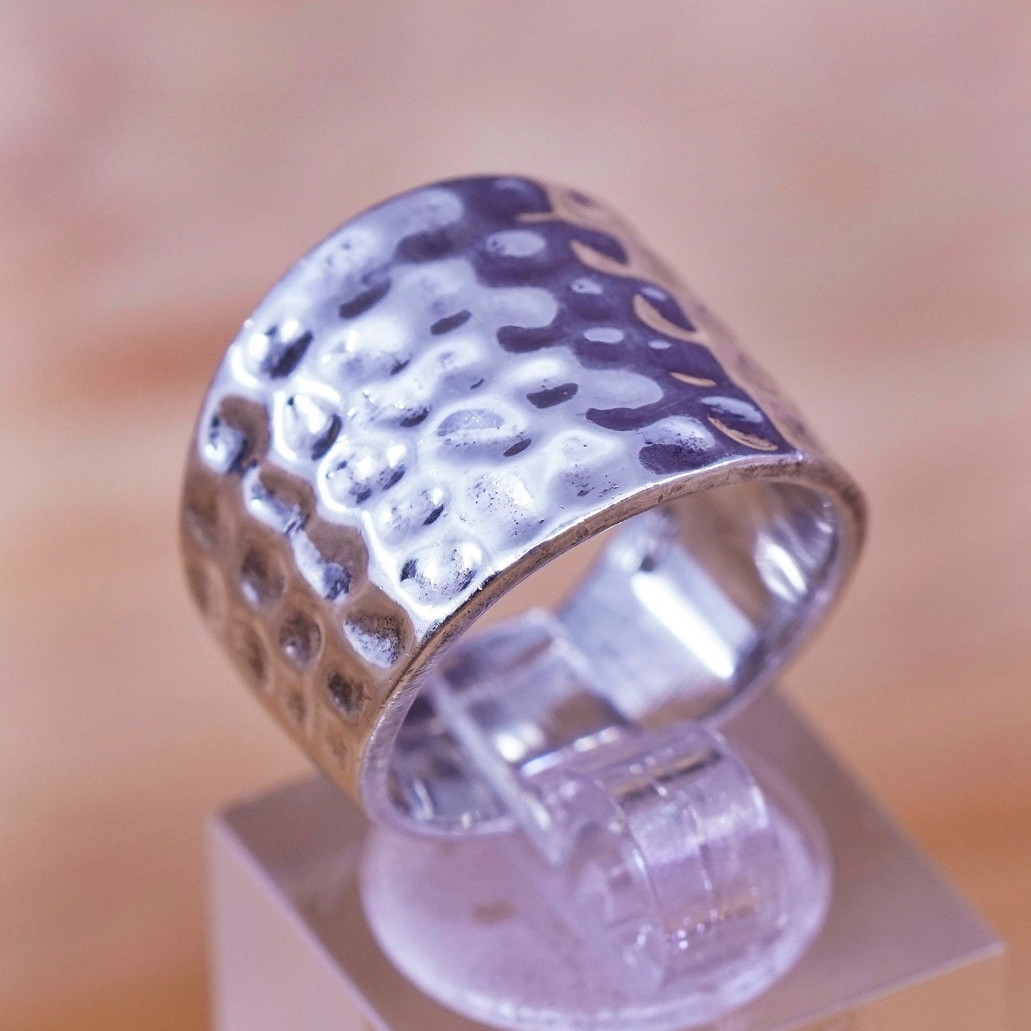 Size 6, vintage Sterling silver handmade ring, hammered 925 wide band