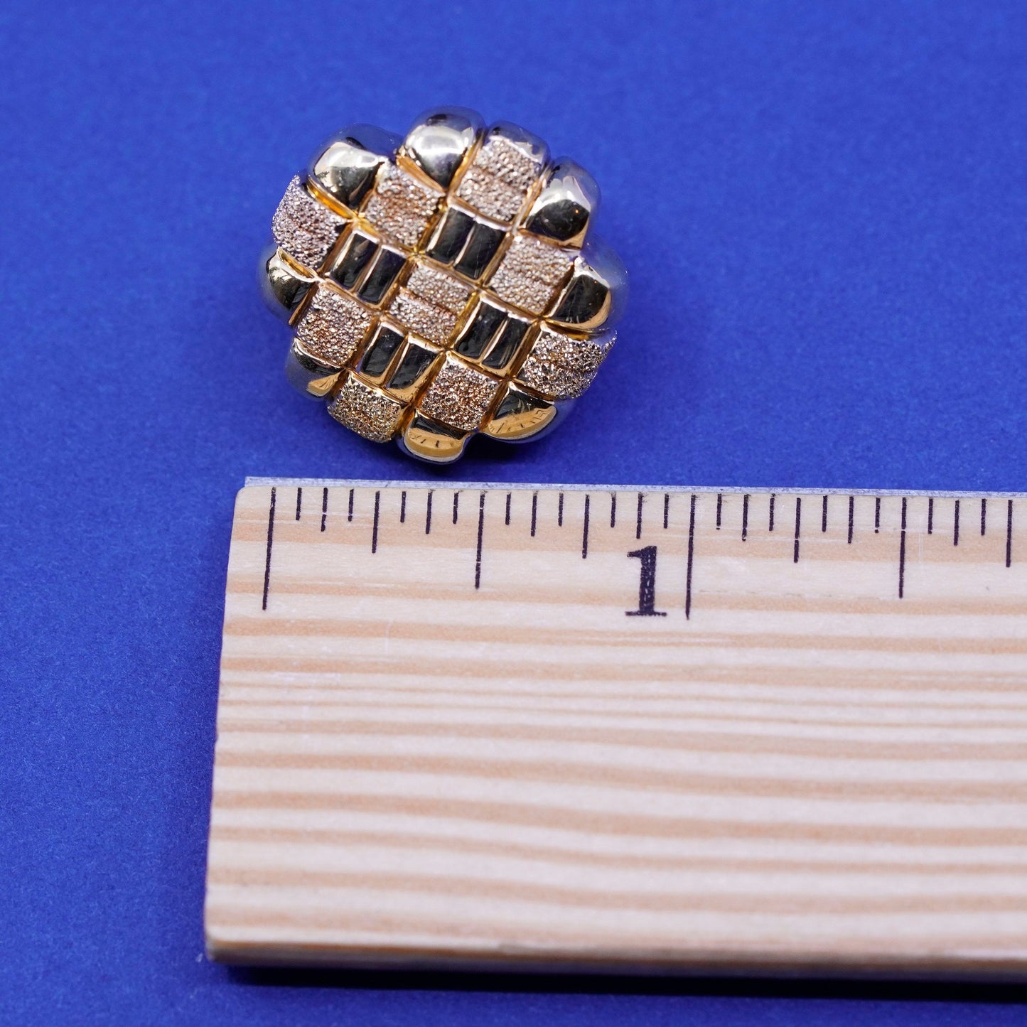 Italy vermeil gold sterling silver handmade earrings, matte 925 checker studs