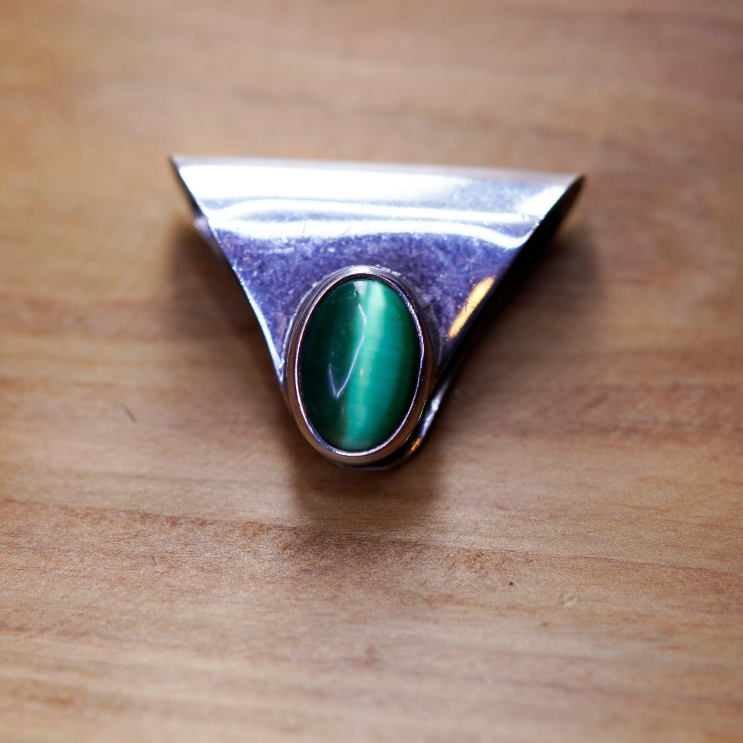Vintage Sterling silver handmade 925 slide pendant with green cats eye