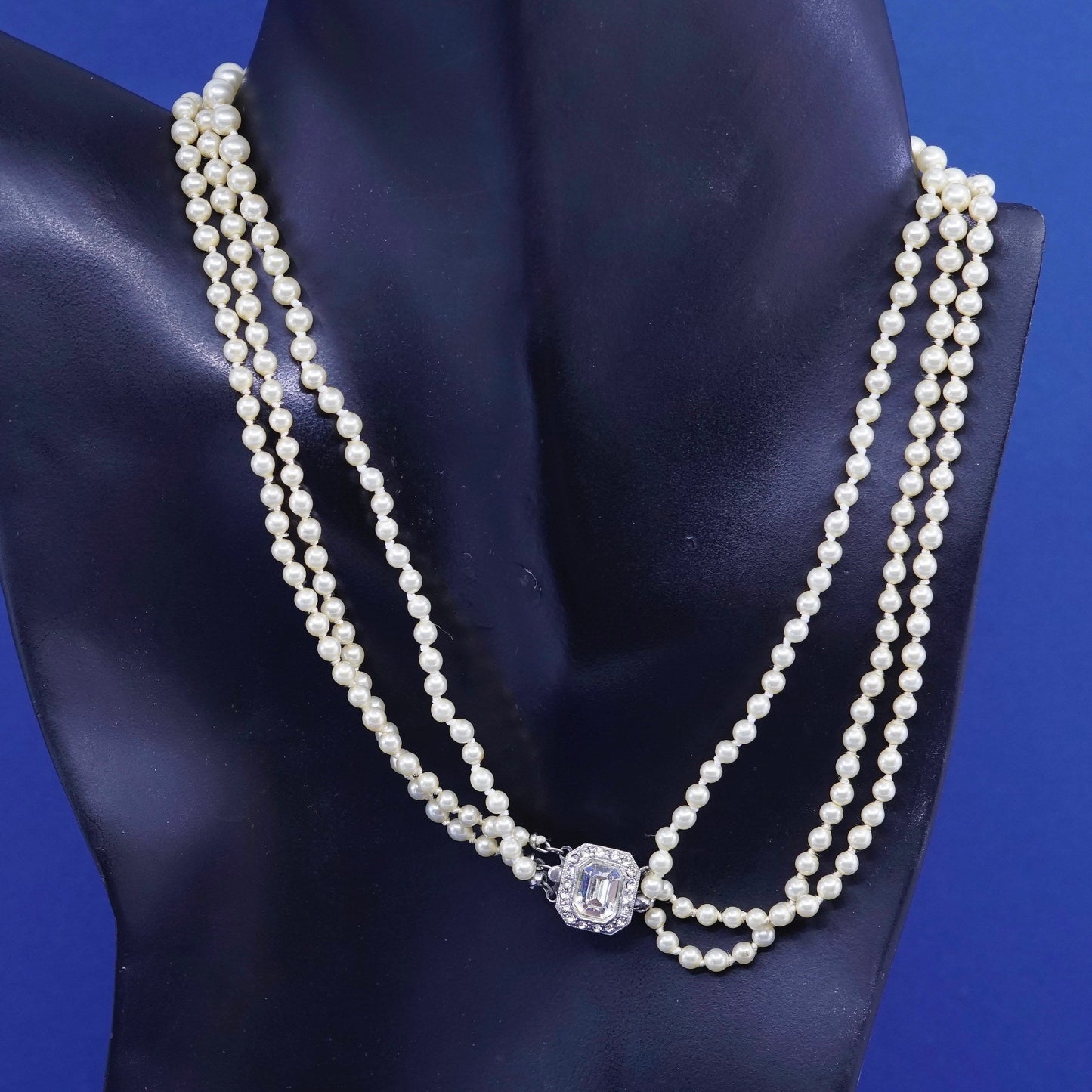 14”, vintage imperial sterling Silver multi strand necklace with genuine pearl