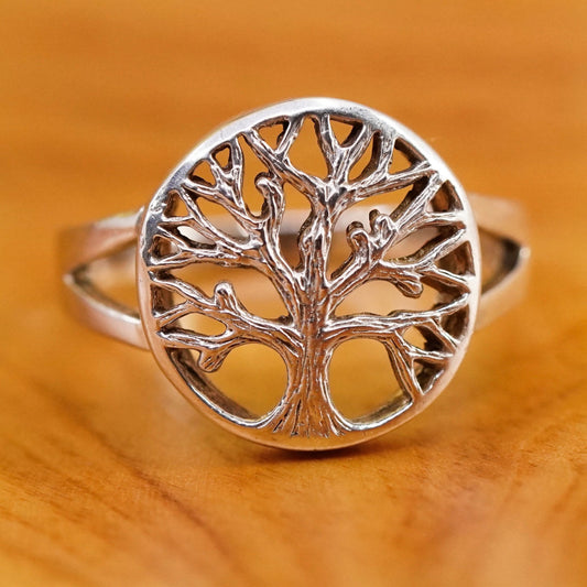Size 7.5, vtg Sterling silver handmade ring southwestern 925 filigree tree band