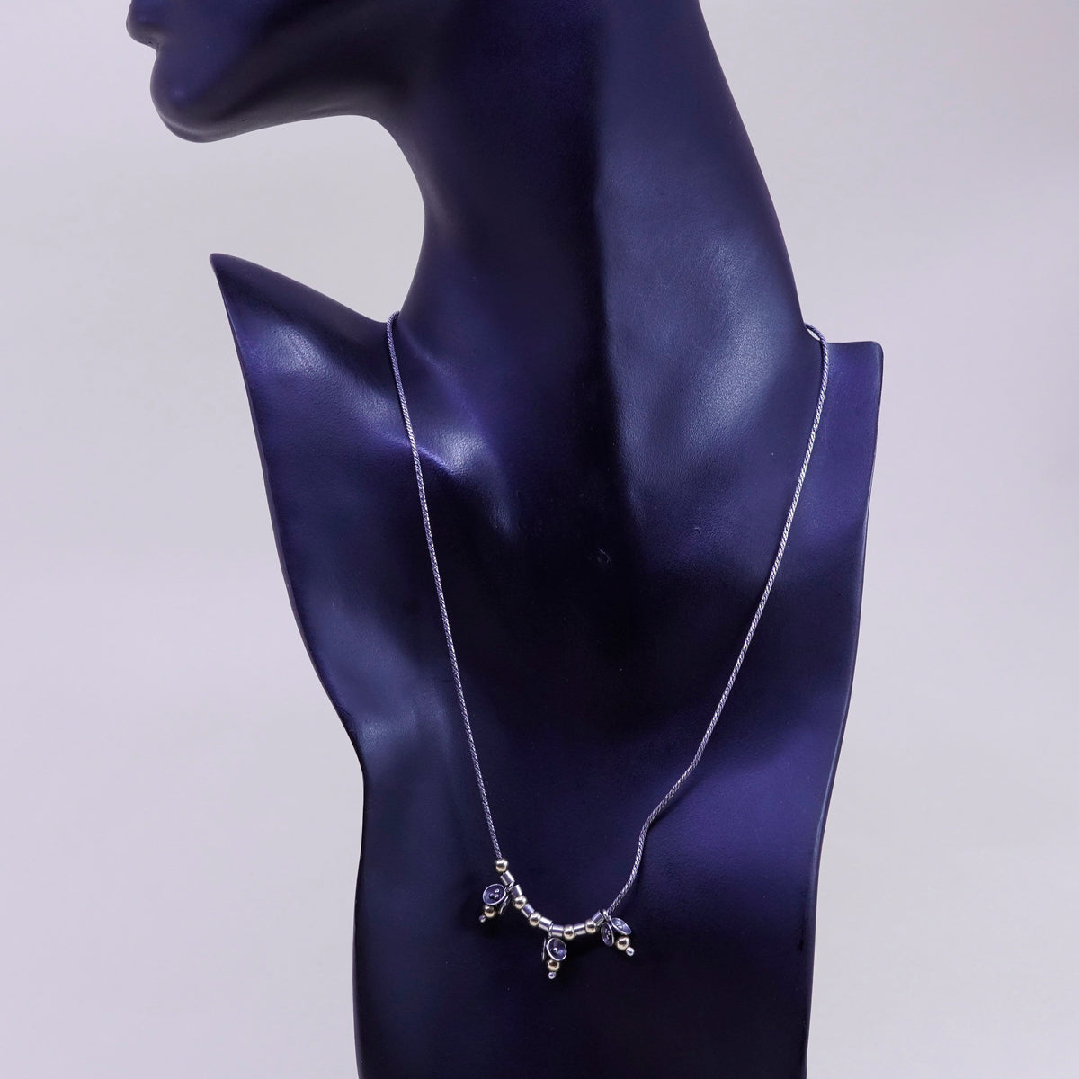18”, vtg Italy Sterling 925 Silver snake chain necklace 14k Yellow Gold beads