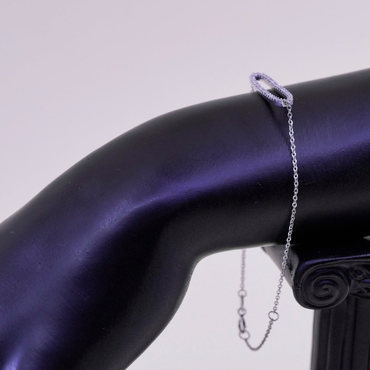 6.75+1”, sterling silver handmade bracelet, Italy 925 circle chain with oval Cz