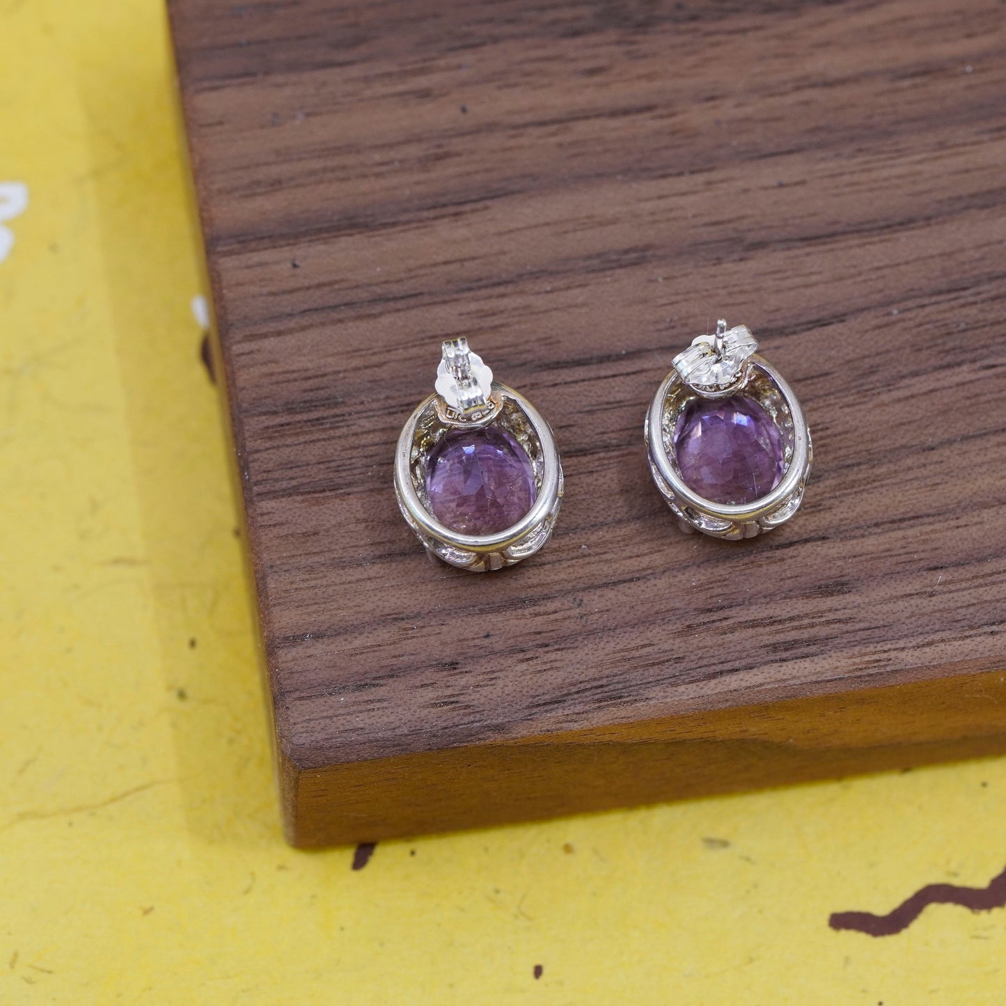 Vintage OTC Sterling silver handmade earrings, 925 amethyst studs
