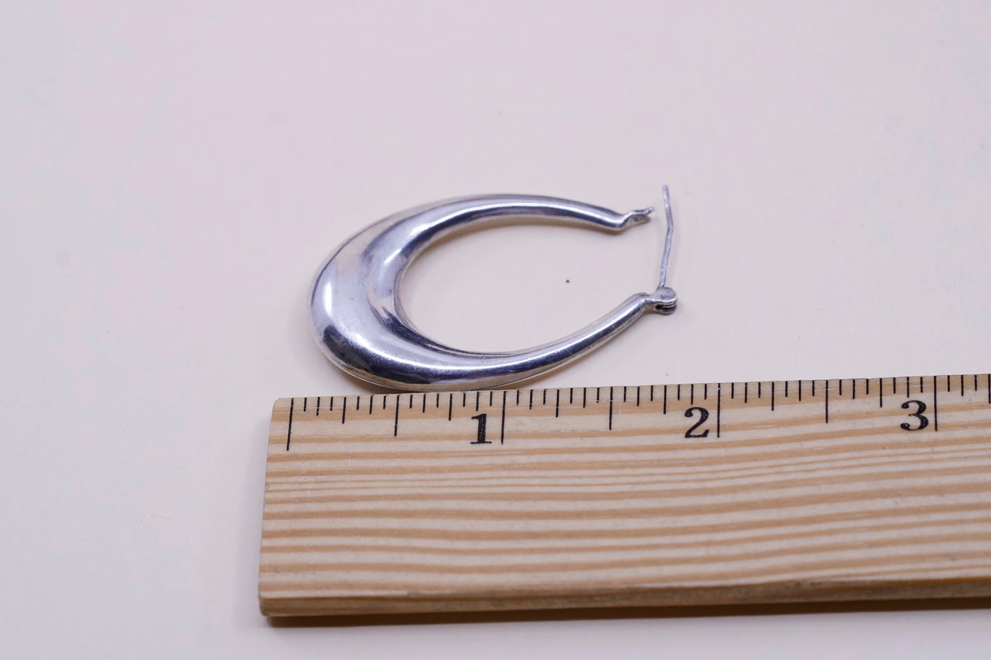 1.75” vtg sterling silver handmade earrings, minimalist primitive oval hoops