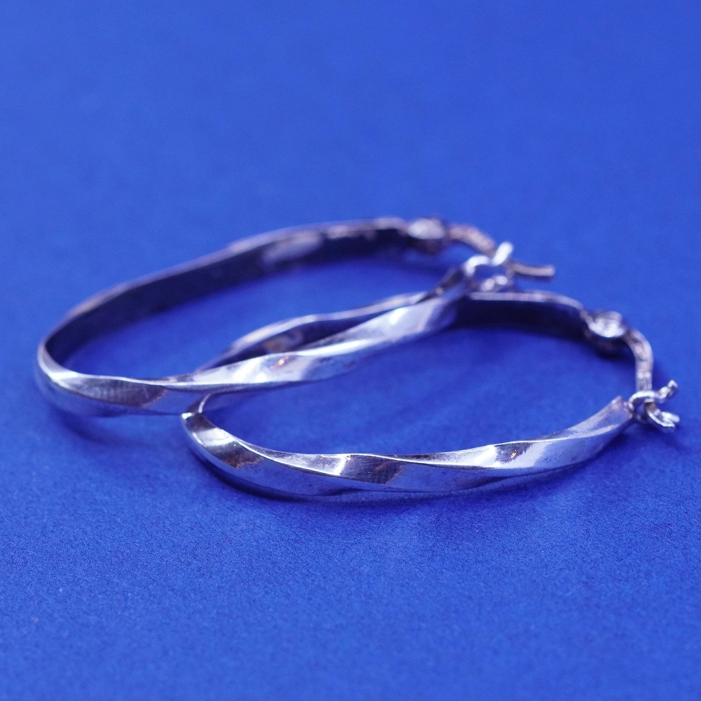 1.25”, vintage Sterling silver handmade earrings, 925 oval hoops