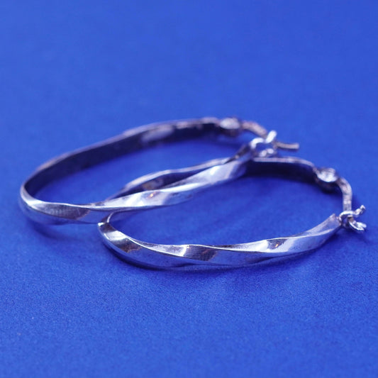 1.25”, vintage Sterling silver handmade earrings, 925 oval hoops
