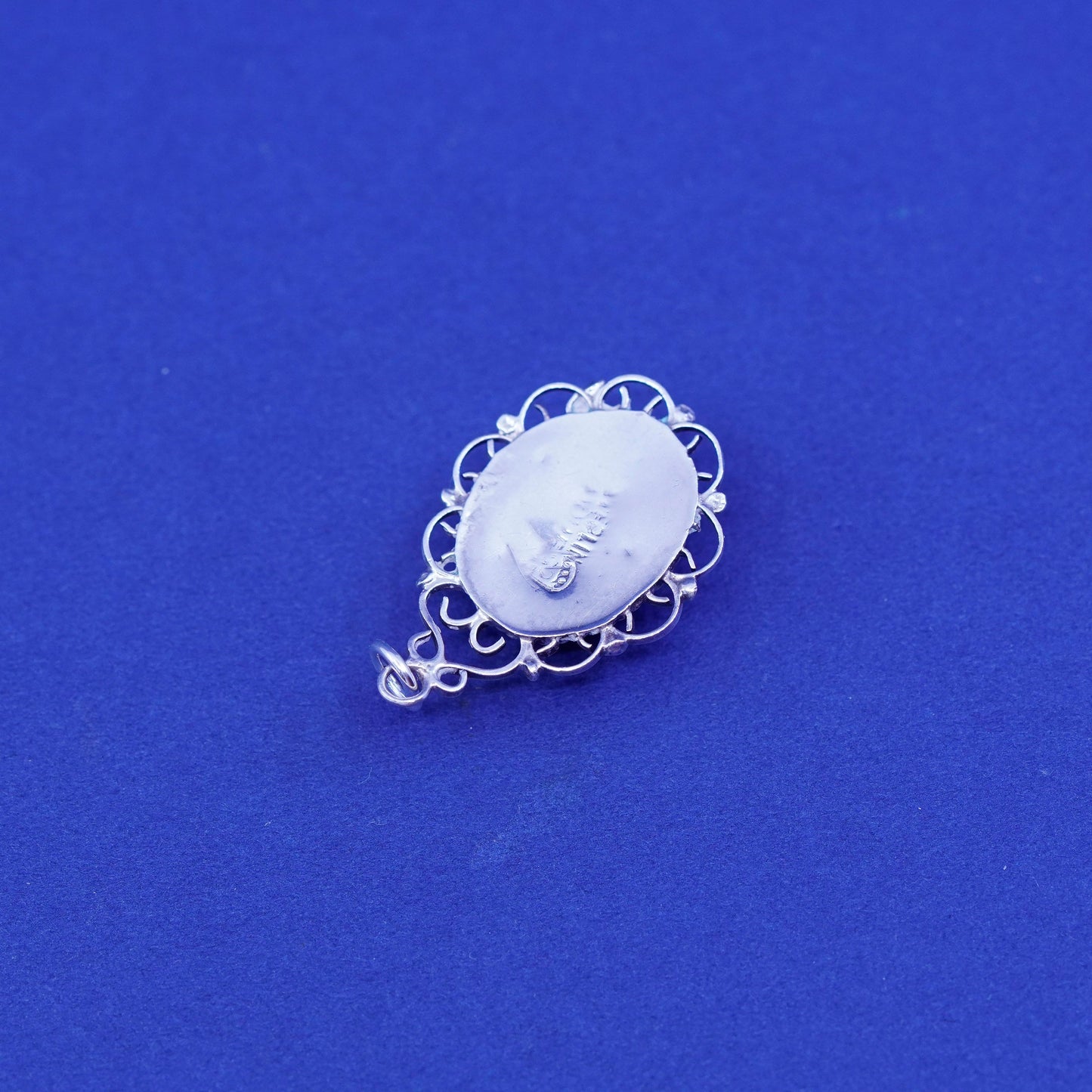 Vintage Sterling silver handmade pendant, 925 filigree with oval turquoise