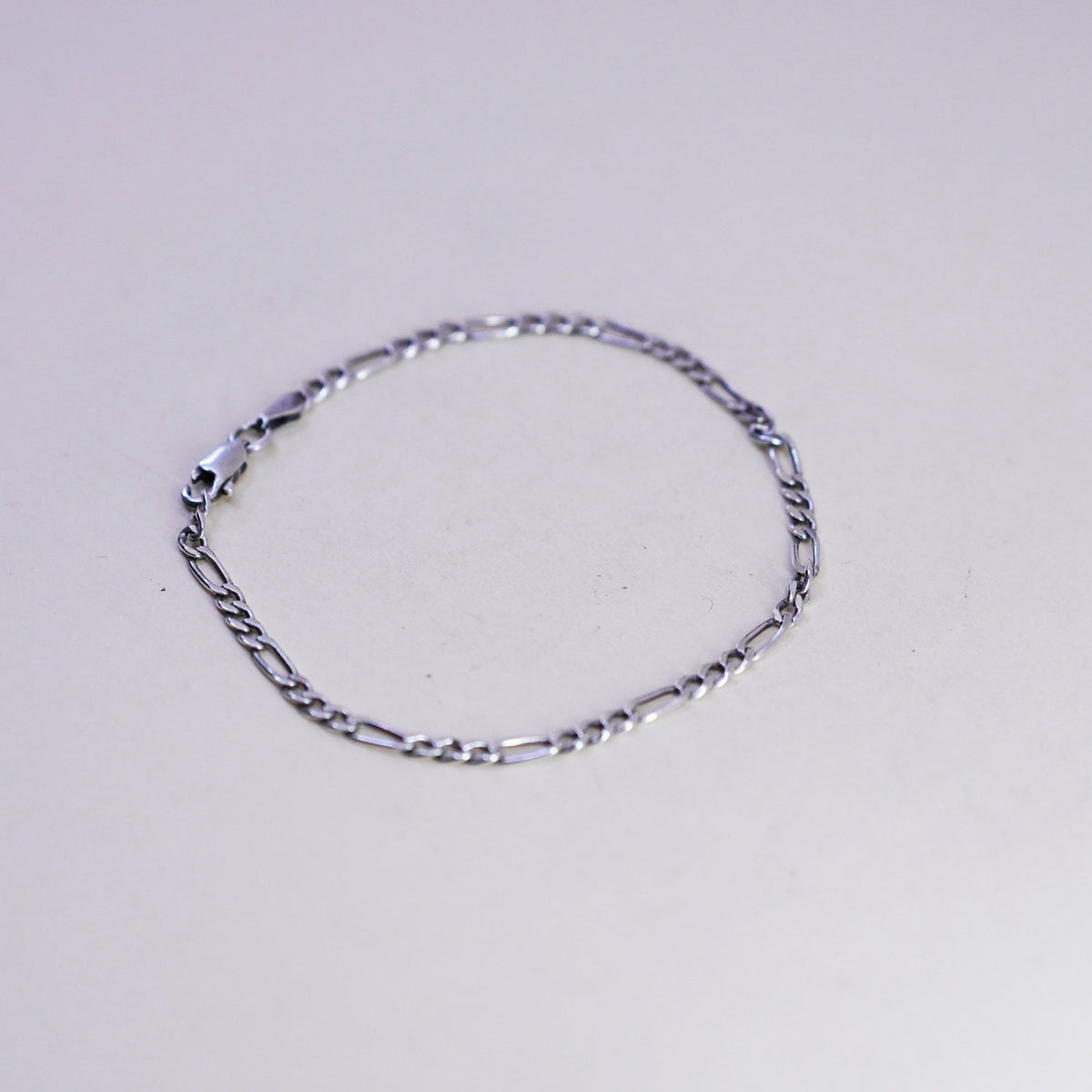 7.75”, 3mm, Vintage sterling silver bracelet, Italy 925 figaro chain