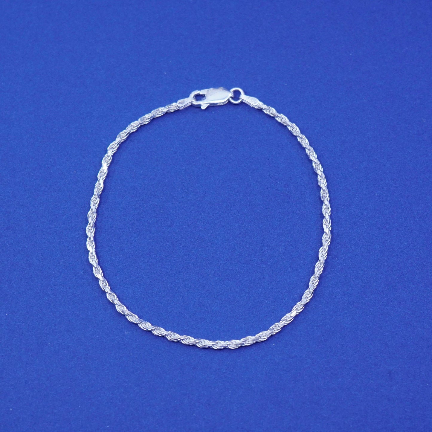 7.75”, 2mm, vintage sterling silver handmade bracelet, Italy 925 rope chain
