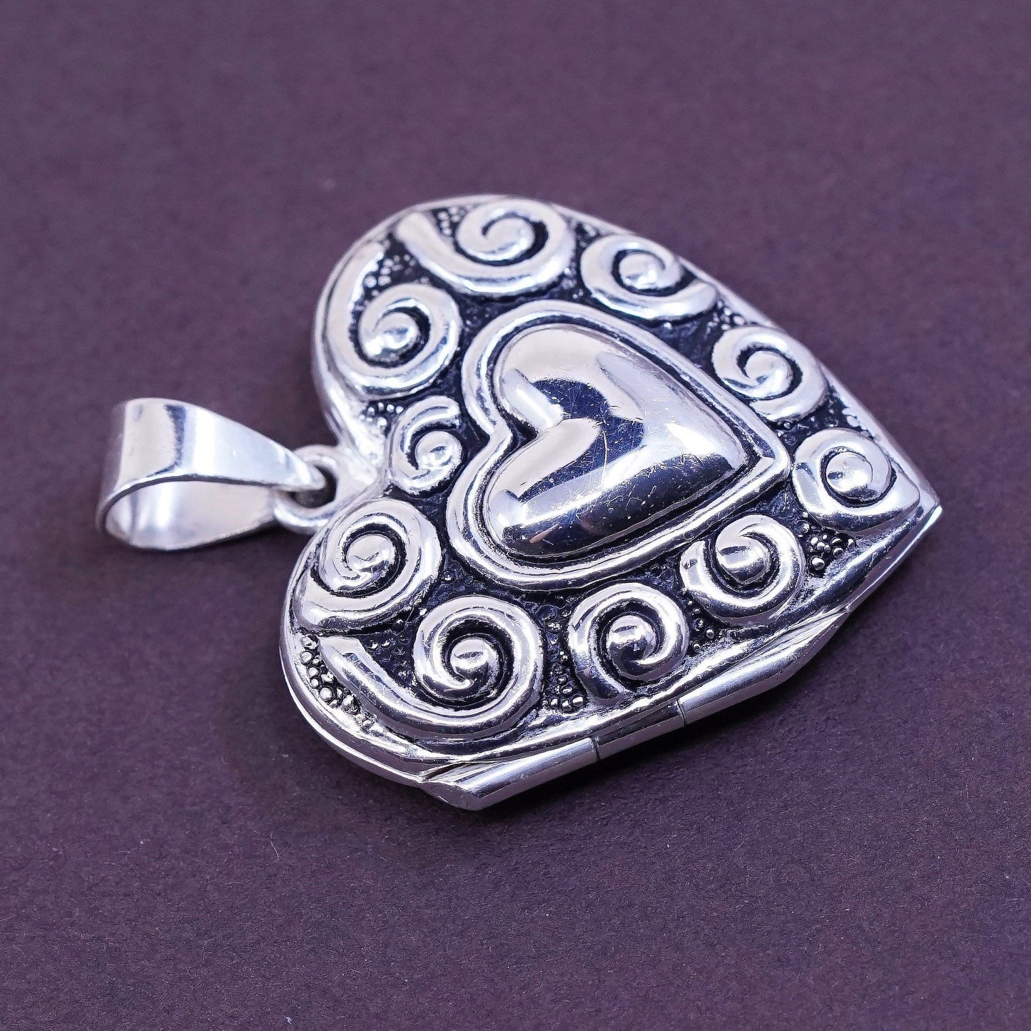 Sterling silver handmade pendant, 925 heart photo locket, love, courage