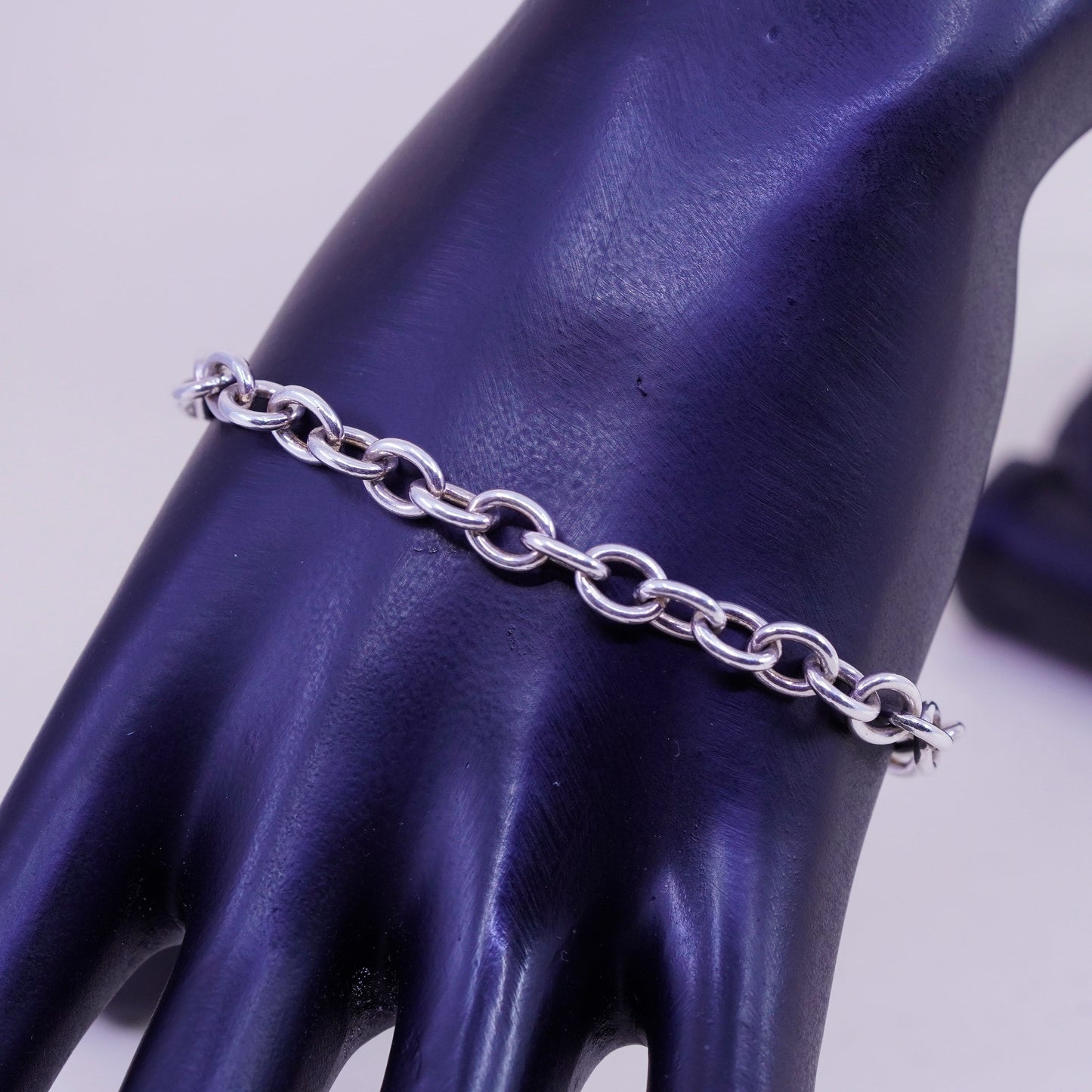 7.5”, 6mm, Vintage sterling 925 silver textured oval link chain