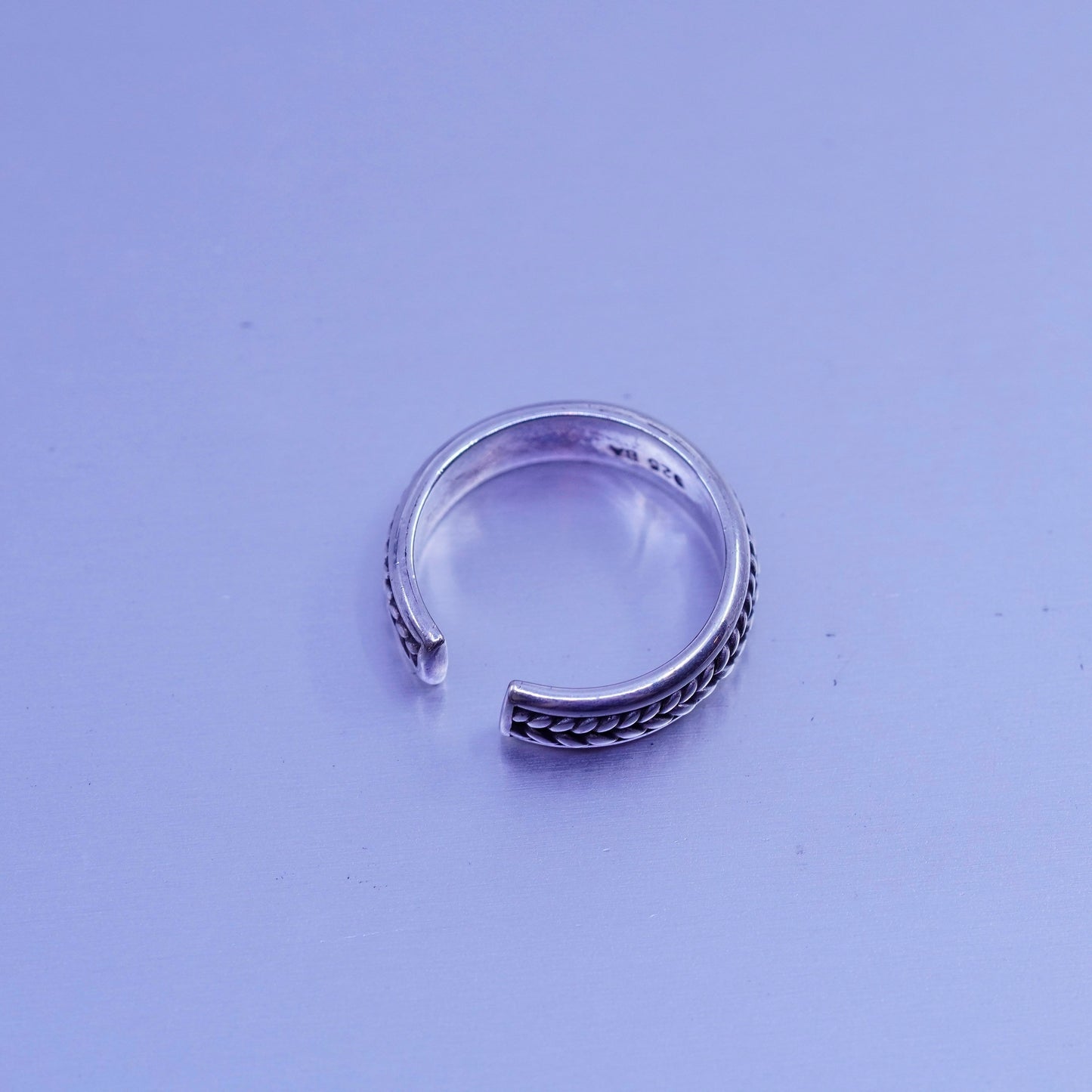 Size 3, vintage BA Suarti Sterling 925 silver open pinky ring, band with cable