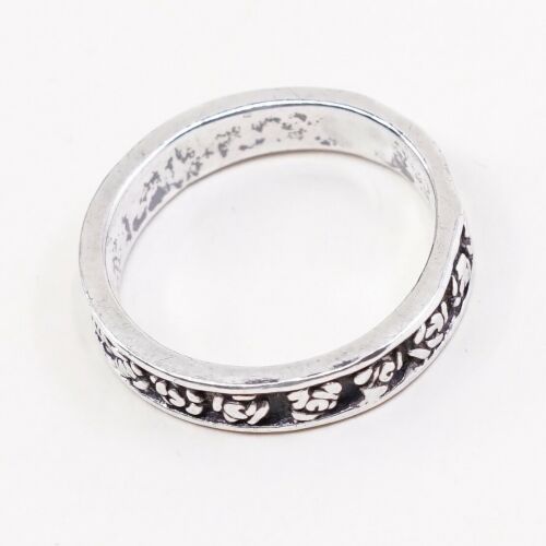 Size 8, Vtg Sterling Silver Handmade Ring, 925 Band W/ Flower Floral Embossed
