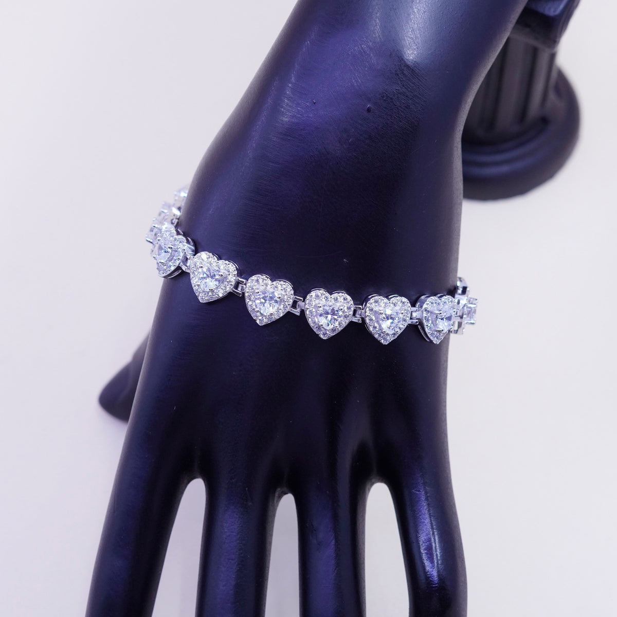 7.25”, Vintage sterling silver bracelet, 925 tennis heart bracelet